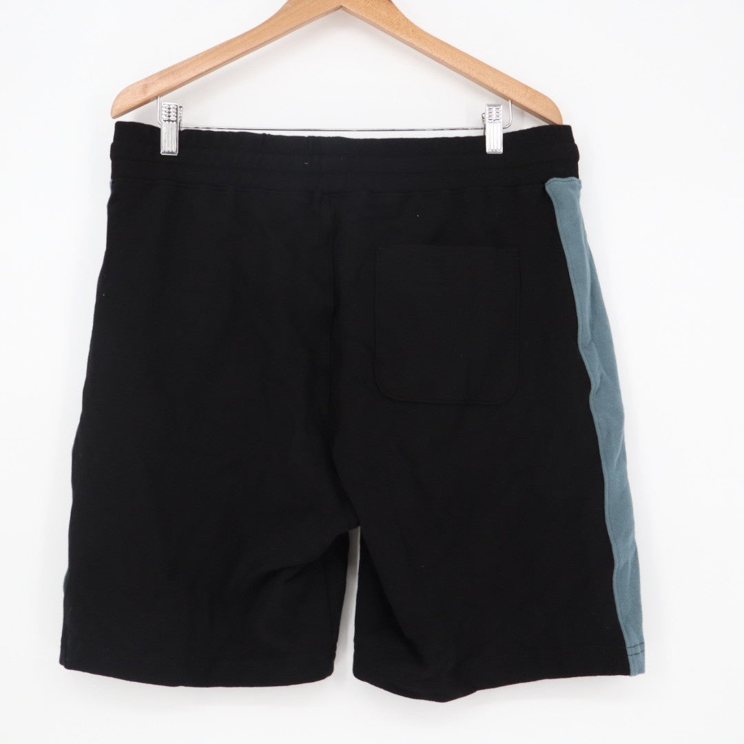 American Giant Sweatshorts Men L Black Teal Cotton Drawstring Slash Pockets Logo