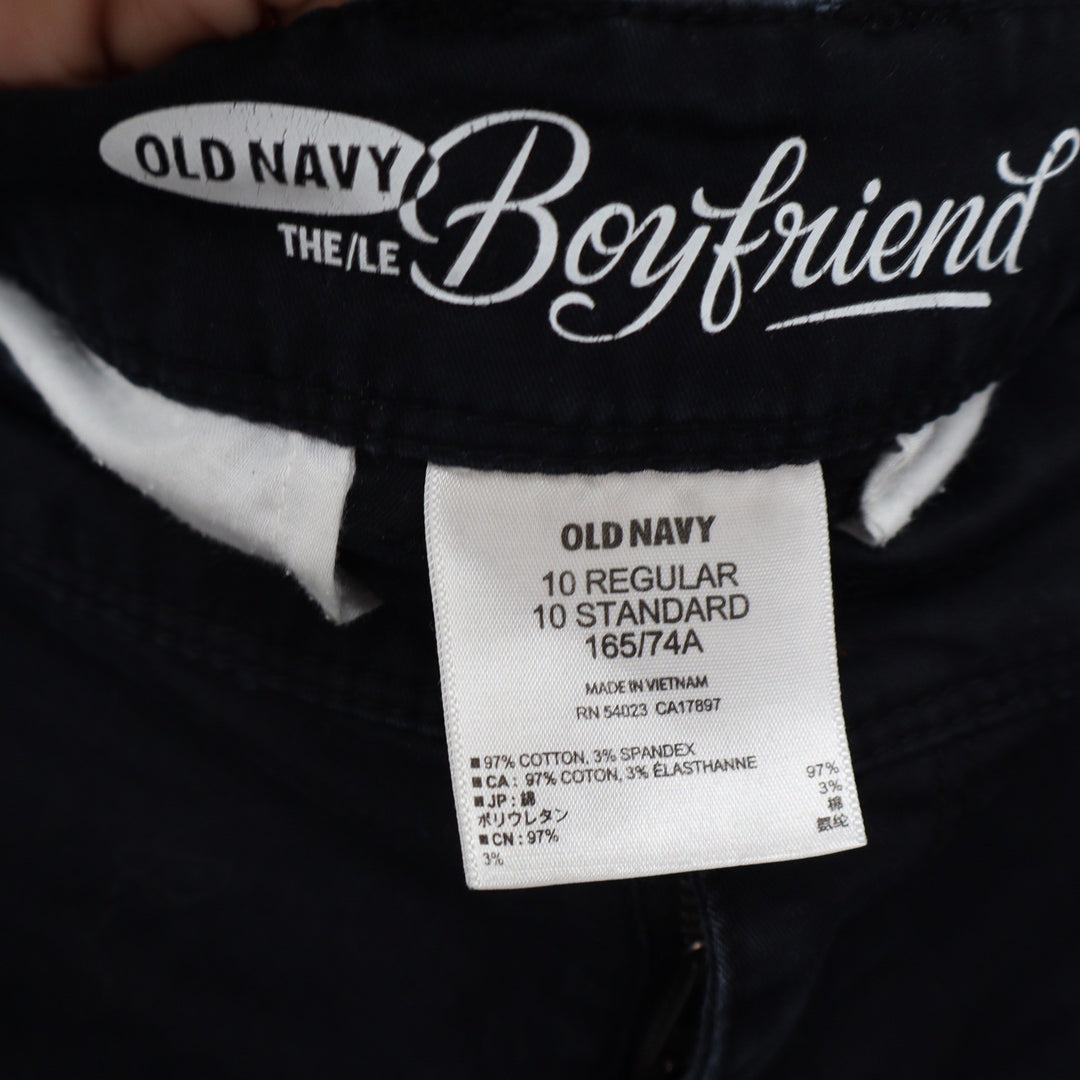 Old Navy Boyfriend Chino Pants Womens 10 Black Cotton Stretch Cuffed
