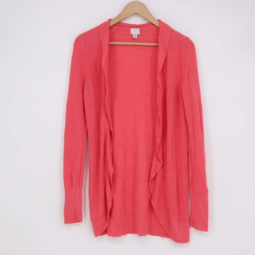 A New Day Womens Coral Pink Ribbed Open Front Cardigan Sweater Size M