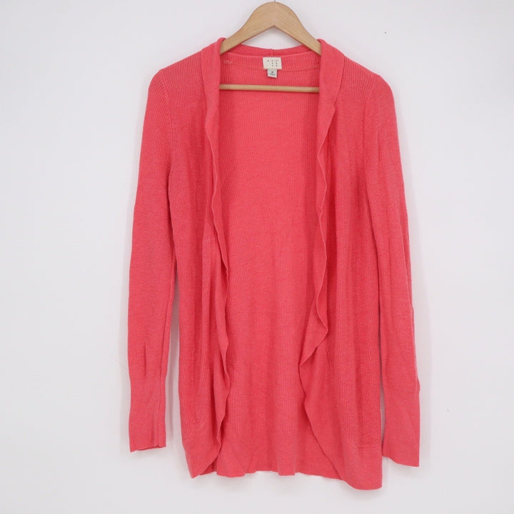 A New Day Womens Coral Pink Ribbed Open Front Cardigan Sweater Size M