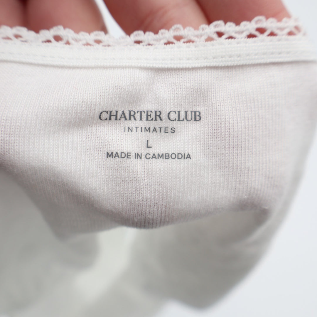 Charter Club Intimates Panties Womens Large White Cotton Lace Trim High Cut