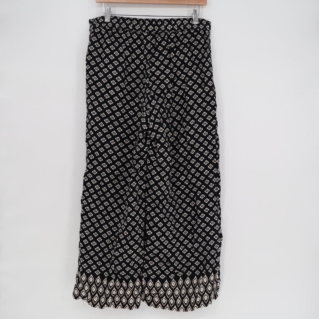 LOFT Womens Black White Geometric Diamond Print Wide Leg Viscose Pants Size L