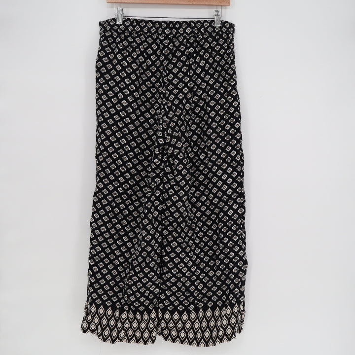 LOFT Womens Black White Geometric Diamond Print Wide Leg Viscose Pants Size L