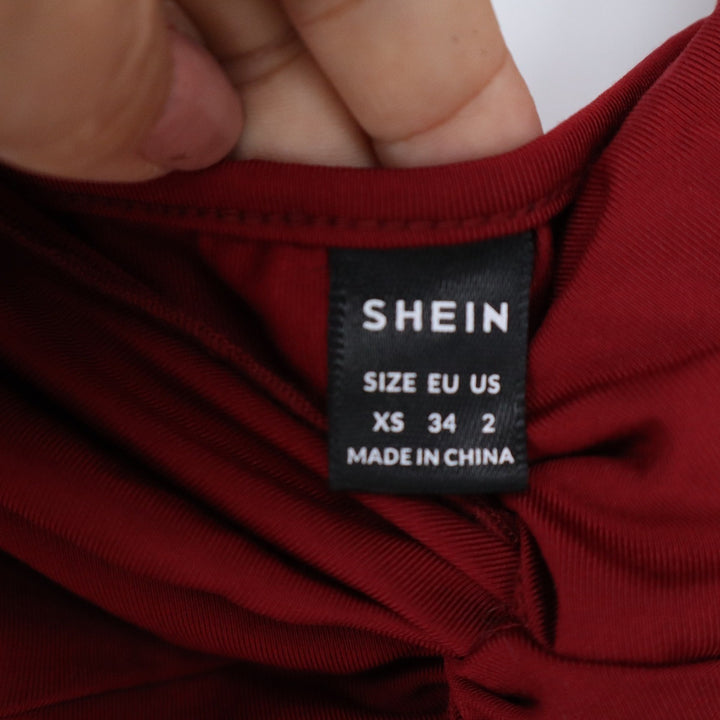 SHEIN Burgundy Red Twist Front Handkerchief Hem Cami Top XS Adjustable Straps