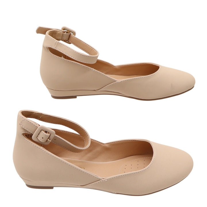 Dream Pairs Flats Womens 7.5 Revona Ankle Strap Nude Low Wedge Heel Excellent