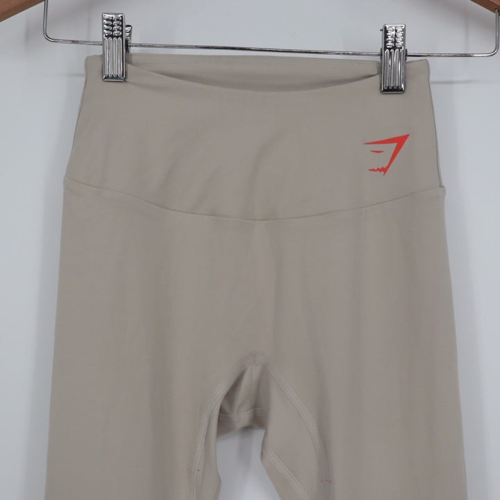 Gymshark Seamless Leggings Tan Coral Logo High Waisted Workout Athleisure