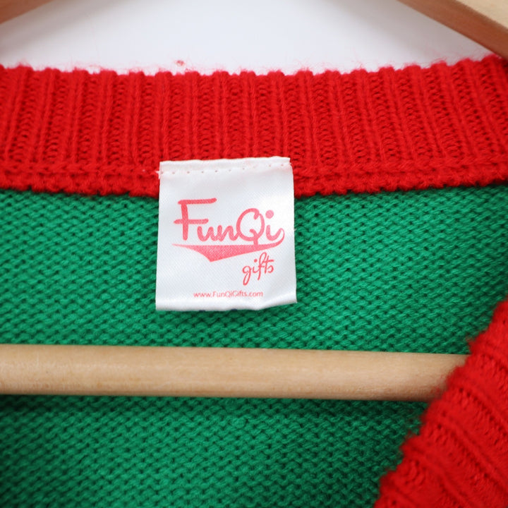 FunQi Gifts Sweater Mens XL Ugly Christmas Santa Toilet Green Argyle Excellent