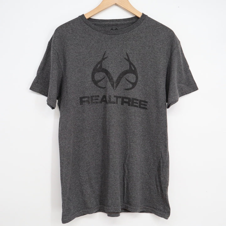 Realtree Mens Graphic Logo T-Shirt Heather Charcoal Gray Short Sleeve Size M