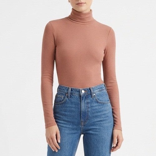 Naked Wardrobe Womens Long Sleeve Turtleneck Bodysuit Mauve Brown XS nw-b0313n