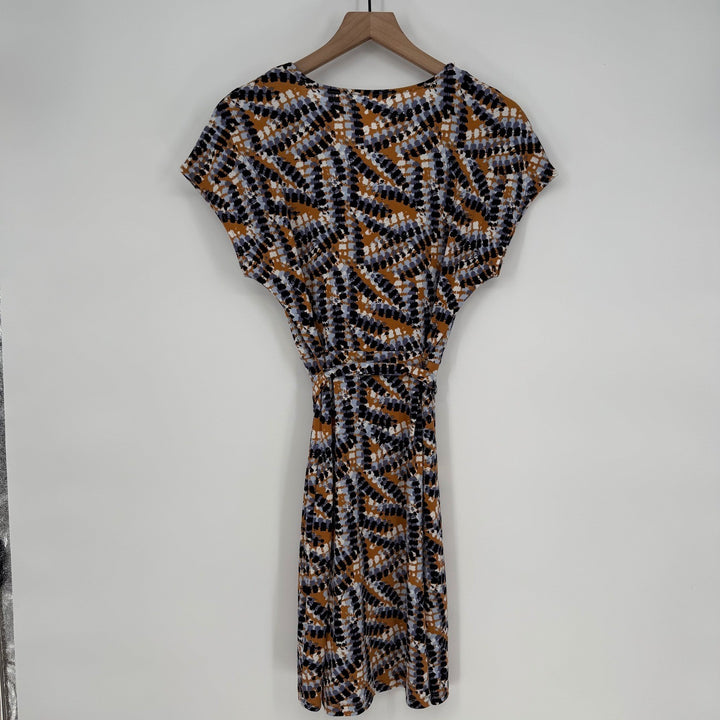 Nine West Medium Wrap Dress Brown Black Blue Abstract Print Casual