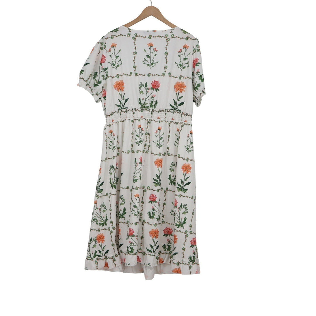 Bloomchic Floral Midi Dress White Orange Pink Sweetheart Smocked Plus Size 18-20