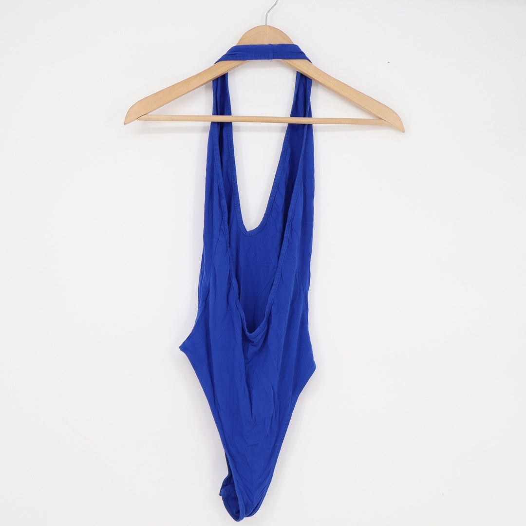 SHEIN Royal Blue Halter Neck Deep V-Neck Bodysuit XS Low Back