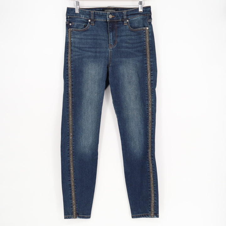 Liverpool Abby Skinny Jeans Womens 4 Blue Denim Cotton Stretch Side Novelty Tape