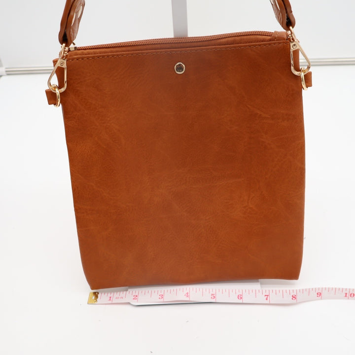 Ahdorned Double-Entry U-Shaped Womens Handbag Brown Shoulder Bag with Pouch
