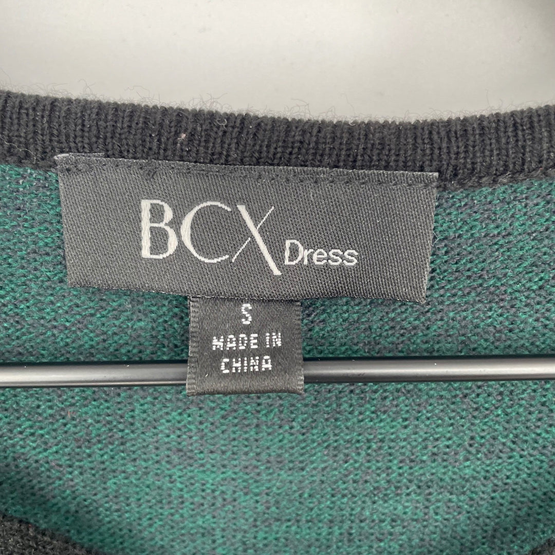 BCX Dress Long Sleeve V Neck Green Plaid Sweater Dress Size S