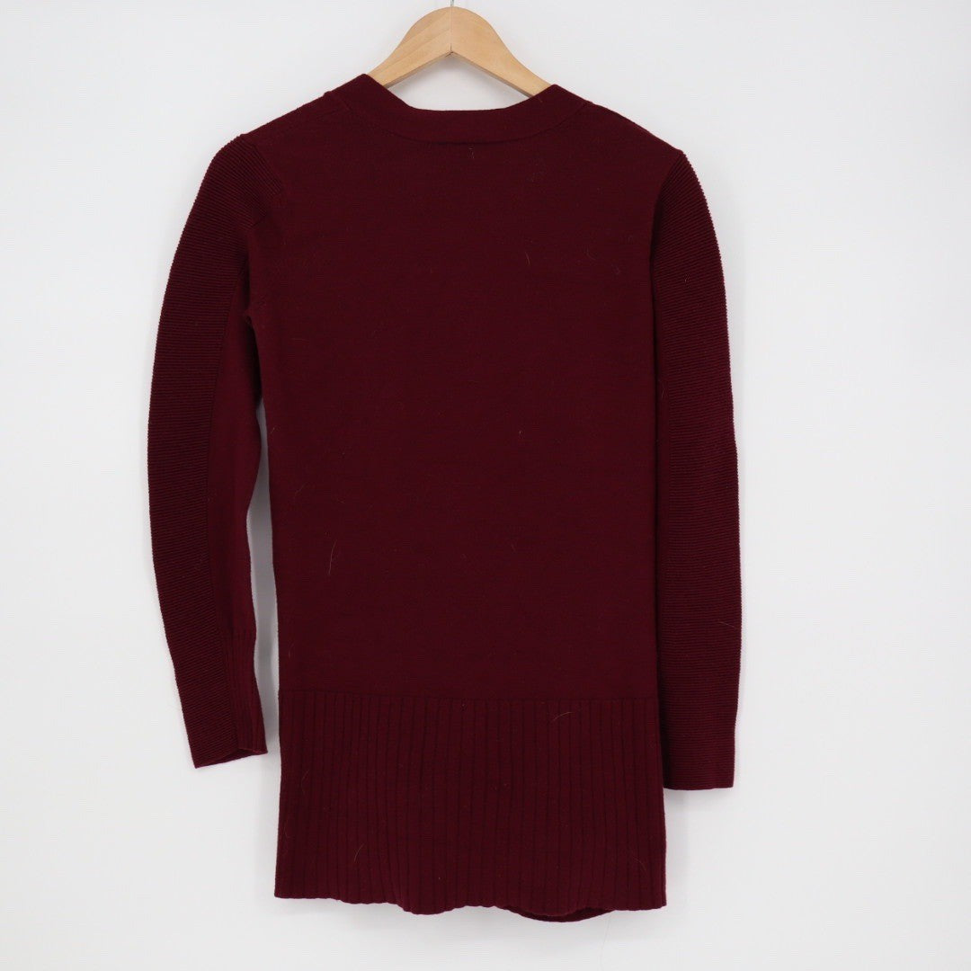 devotion by cyrus Burgundy Ribbed Knit Open Long Sleeve Cardigan Sweater Size S