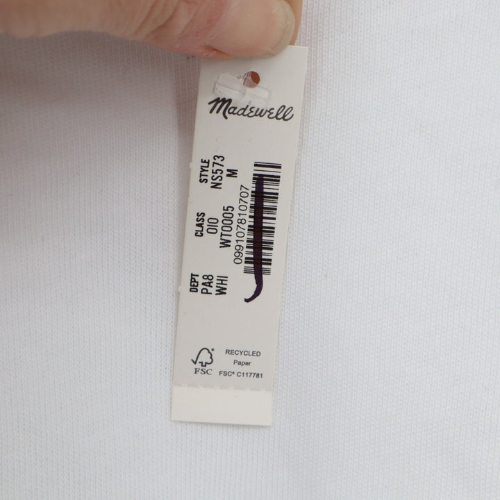 Madewell Crop T-Shirt Women Medium White Cotton Side Slit Crew Neck Short Sleeve