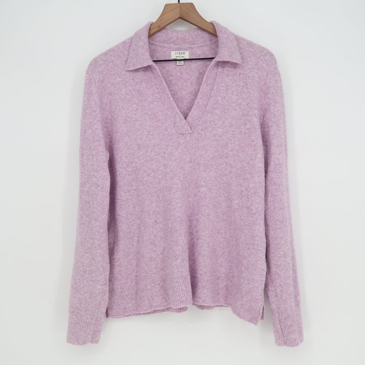 J.Crew Extra-Soft Polo Sweater Womens Medium Lilac Purple V-Neck Long Sleeve