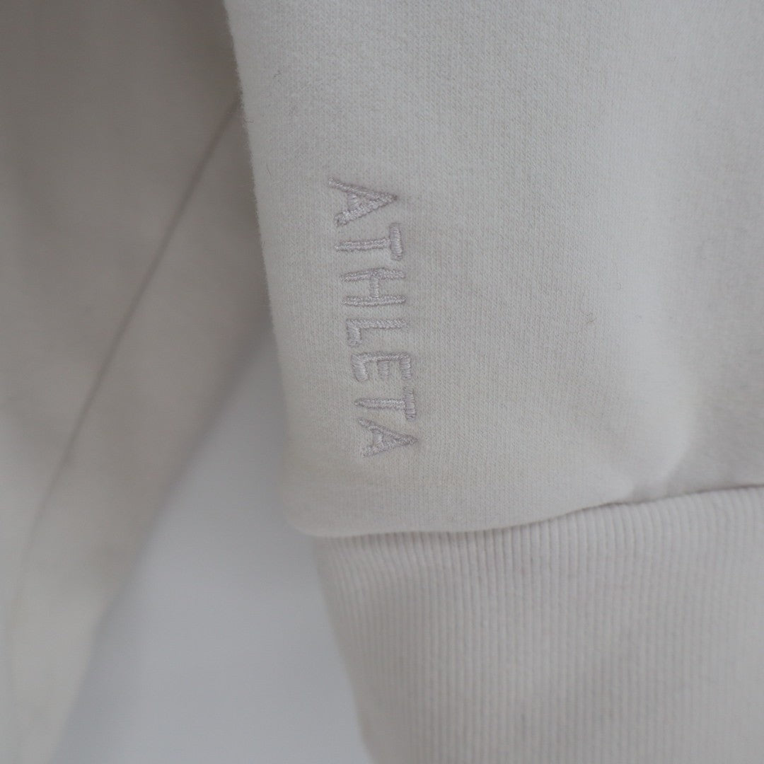 Athleta Crop Hoodie Womens S White Fleece Raglan Sleeve 1/2 Zip Kangaroo Pocket