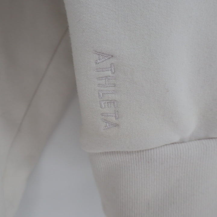 Athleta Crop Hoodie Womens S White Fleece Raglan Sleeve 1/2 Zip Kangaroo Pocket