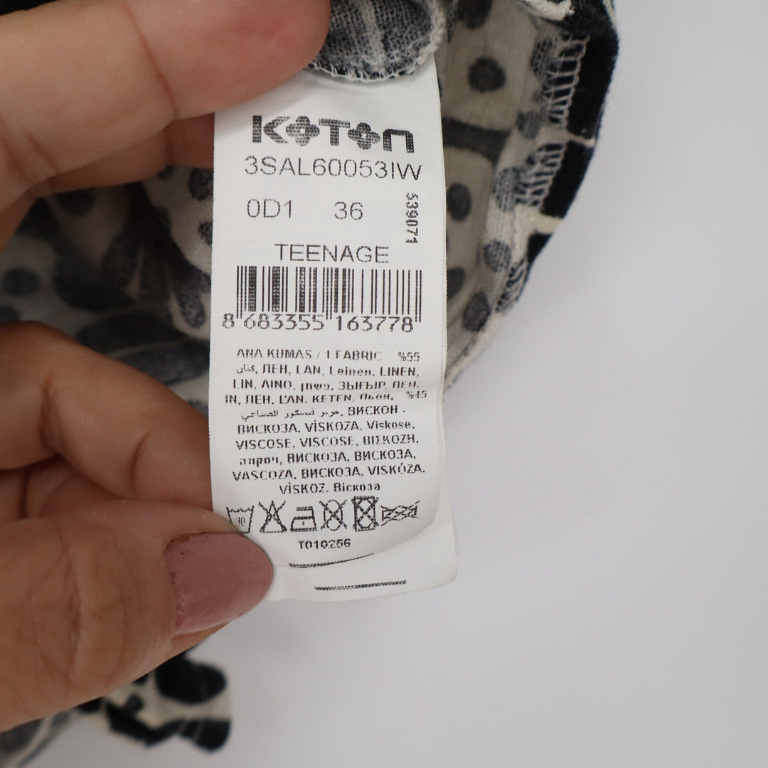 Koton Black White Linen Blend Block Print Tie Front Crop Top Size 36