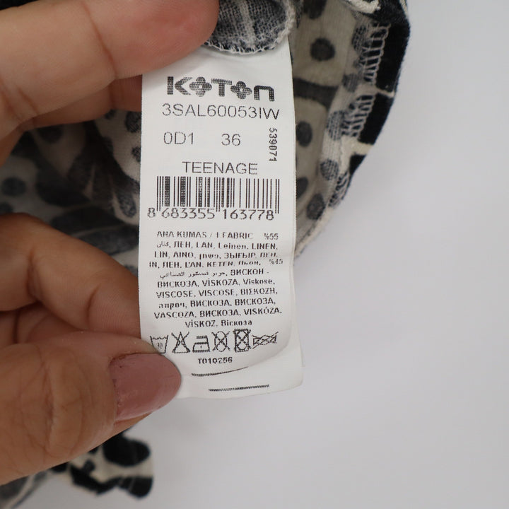 Koton Black White Linen Blend Block Print Tie Front Crop Top Size 36