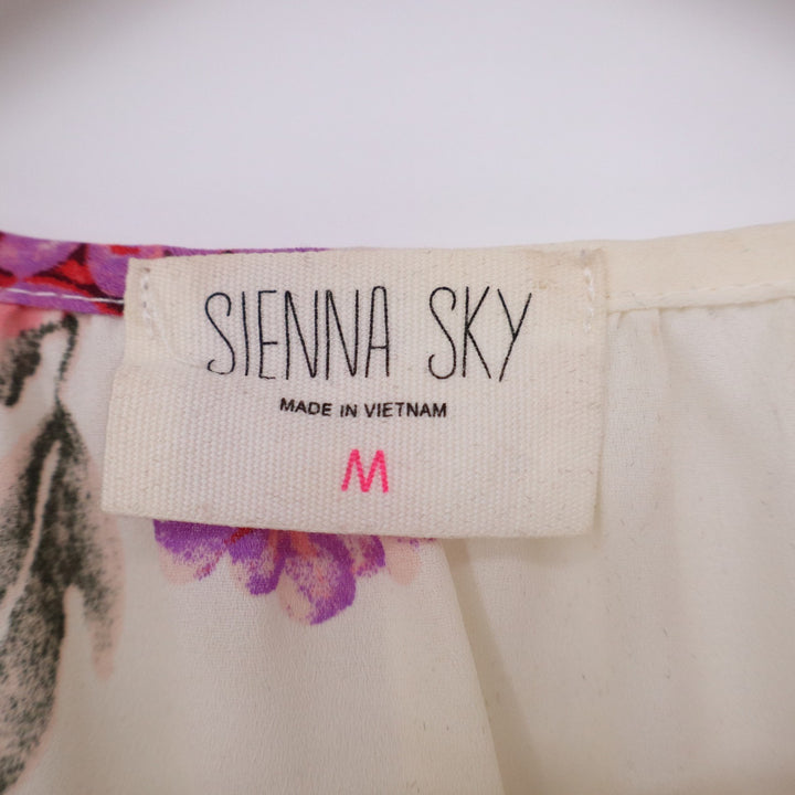 Sienna Sky Womens Floral Wrap Blouse Cream Pink Orange V-Neck Medium