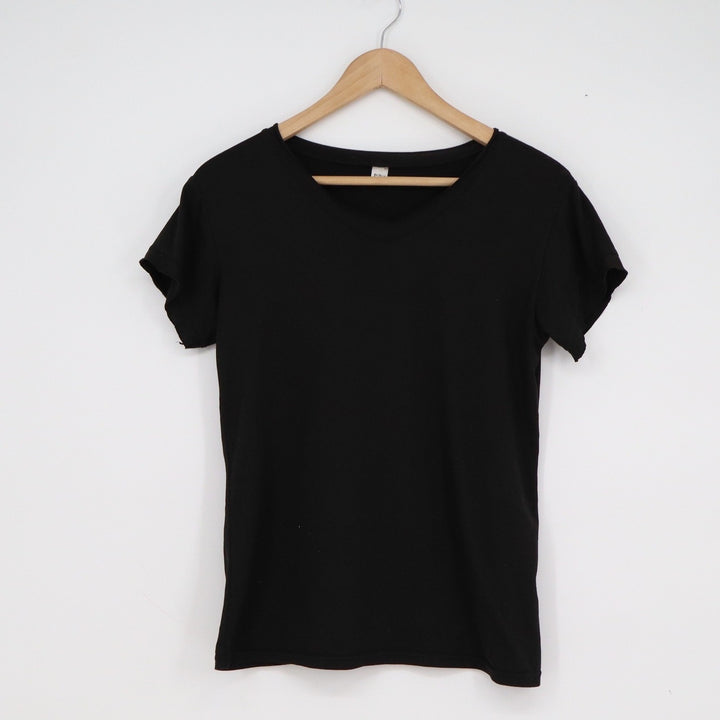 Fashion Go & Taste Black V-Neck Short Sleeve Basic Slim Fit Tee Shirt Small