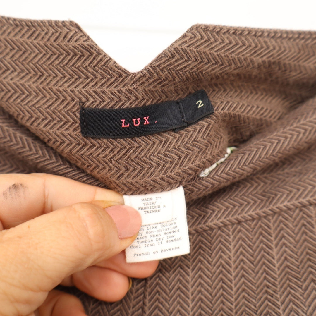 Lux Urban Outfitters Brown Herringbone Wide Leg Trousers Notched Waist Size 2