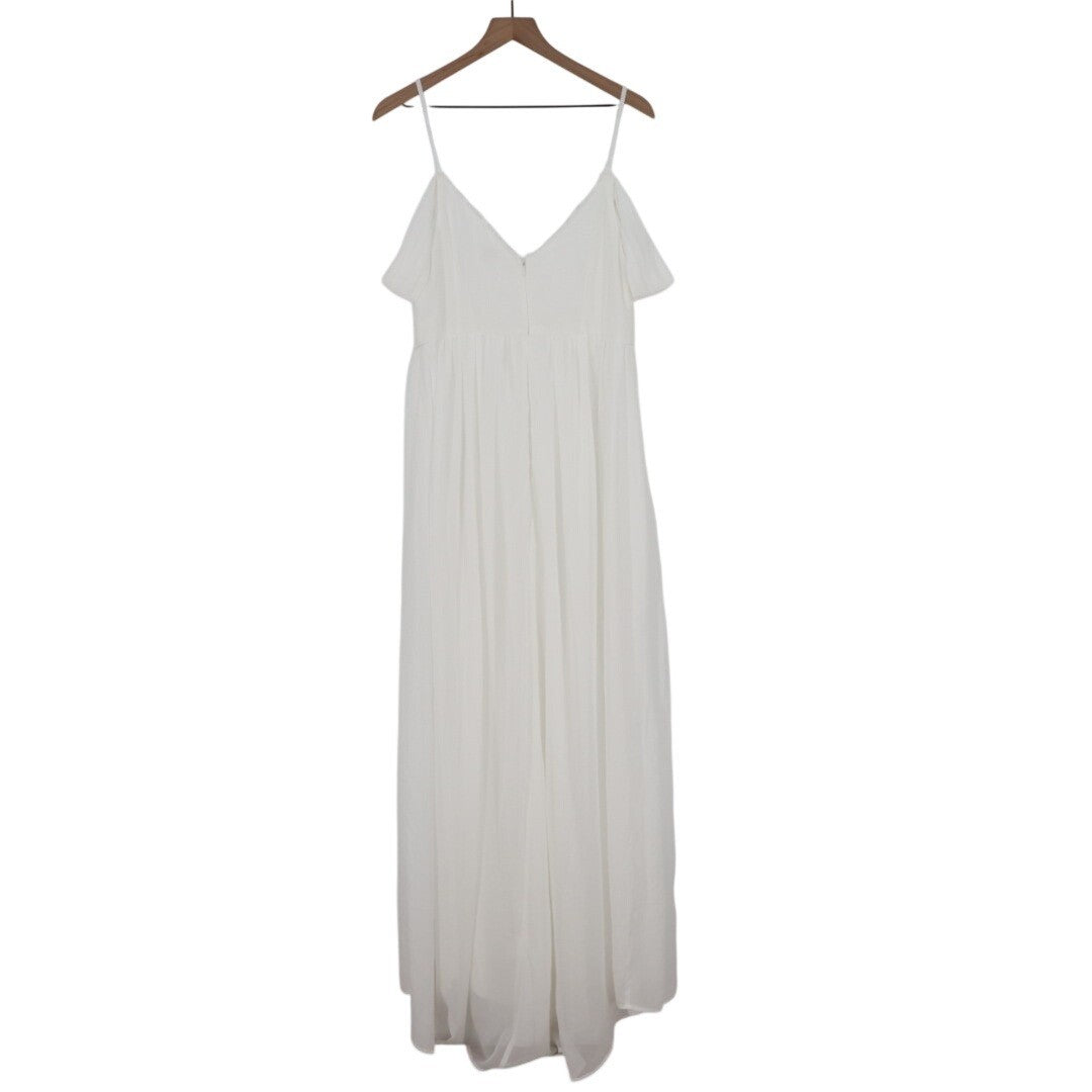 Lulus Marcelyn Maxi Dress Womens XL White Pleated V-Neck Cold-Shoulder Back Zip