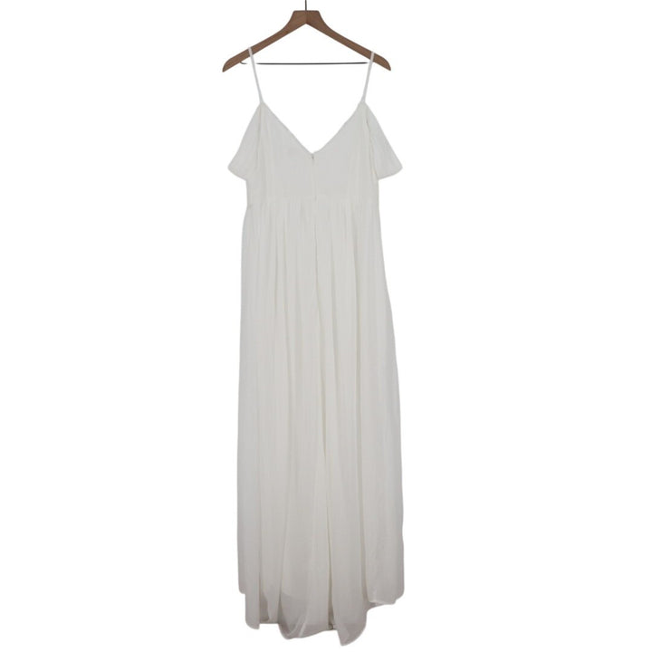 Lulus Marcelyn Maxi Dress Womens XL White Pleated V-Neck Cold-Shoulder Back Zip