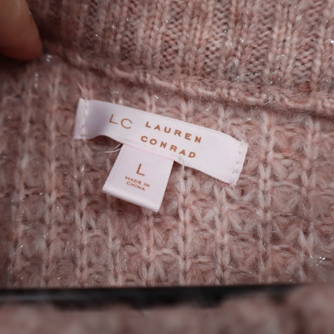 LC Lauren Conrad Pink Cable Knit Metallic Sparkle Sweater Size Large