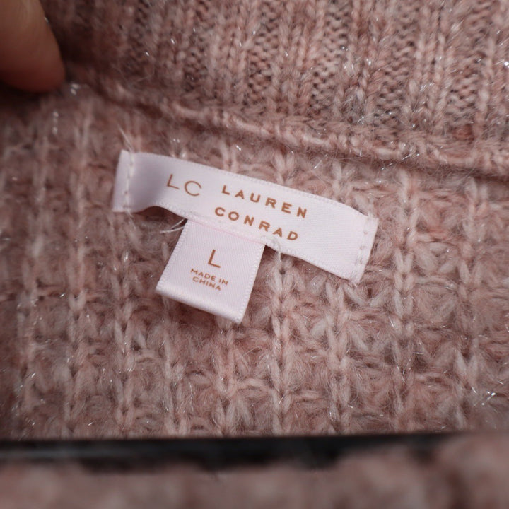 LC Lauren Conrad Pink Cable Knit Metallic Sparkle Sweater Size Large