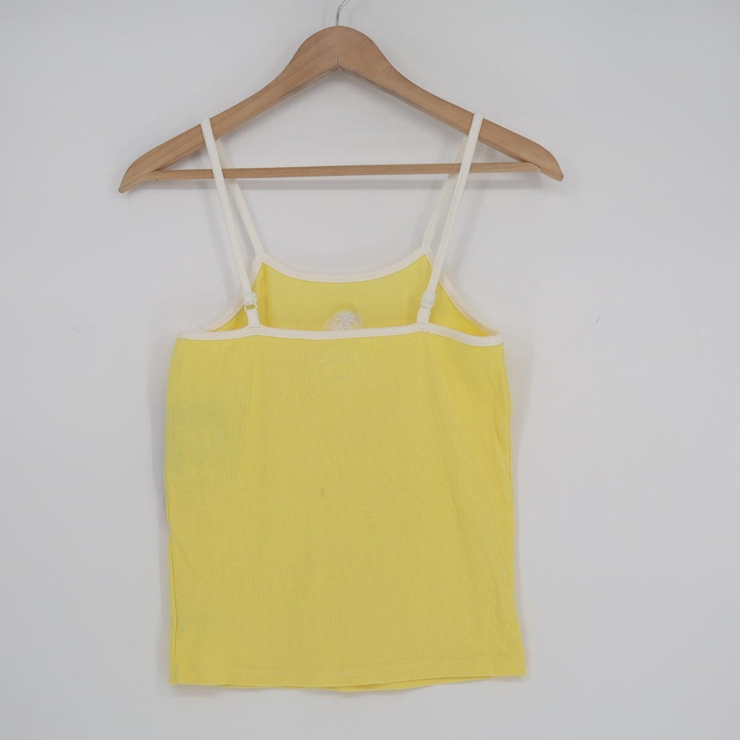 Art Class Tank Top Womens Girls XL(14) Yellow Palm Tree Knit Embroidered Fitted