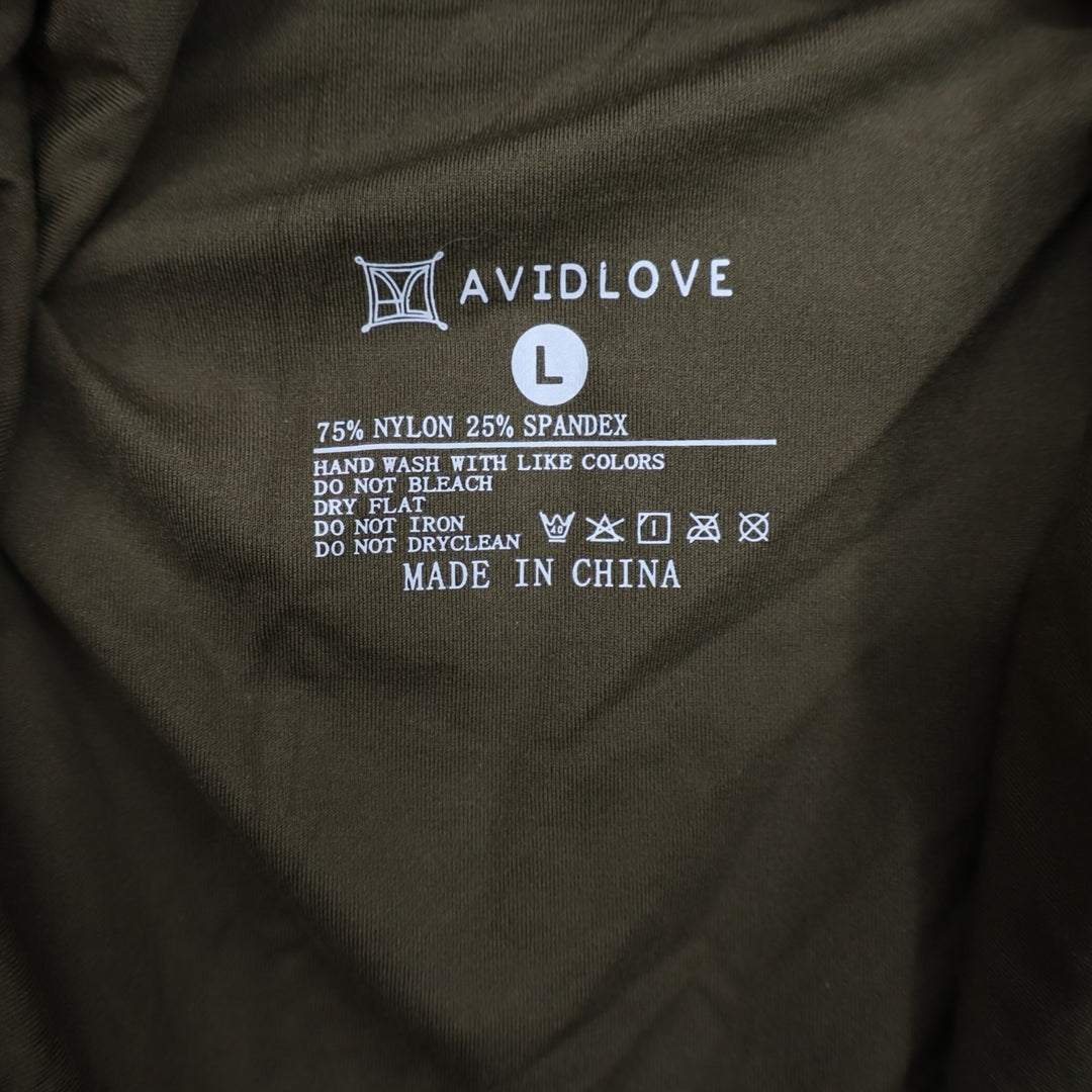 Avidlove One Piece Bodysuit Womens L Olive Green Stretch Sheer Ruched Mock Neck