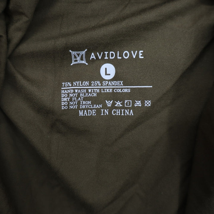 Avidlove One Piece Bodysuit Womens L Olive Green Stretch Sheer Ruched Mock Neck
