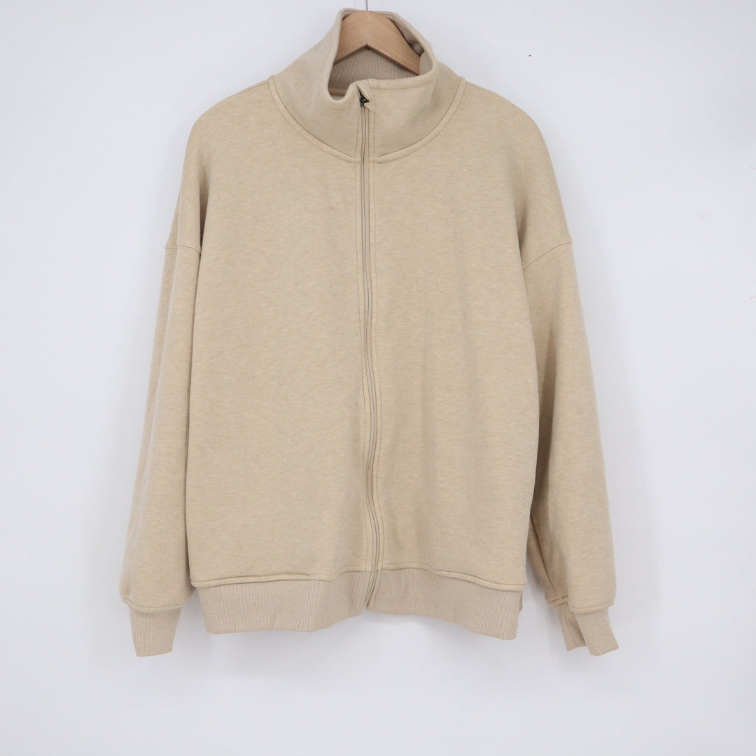 Mondetta Womens XL Tan Full Zip Mock Neck Sweatshirt Relaxed Fit