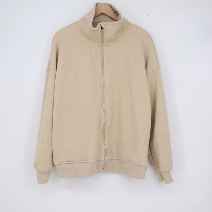 Mondetta Womens XL Tan Full Zip Mock Neck Sweatshirt Relaxed Fit