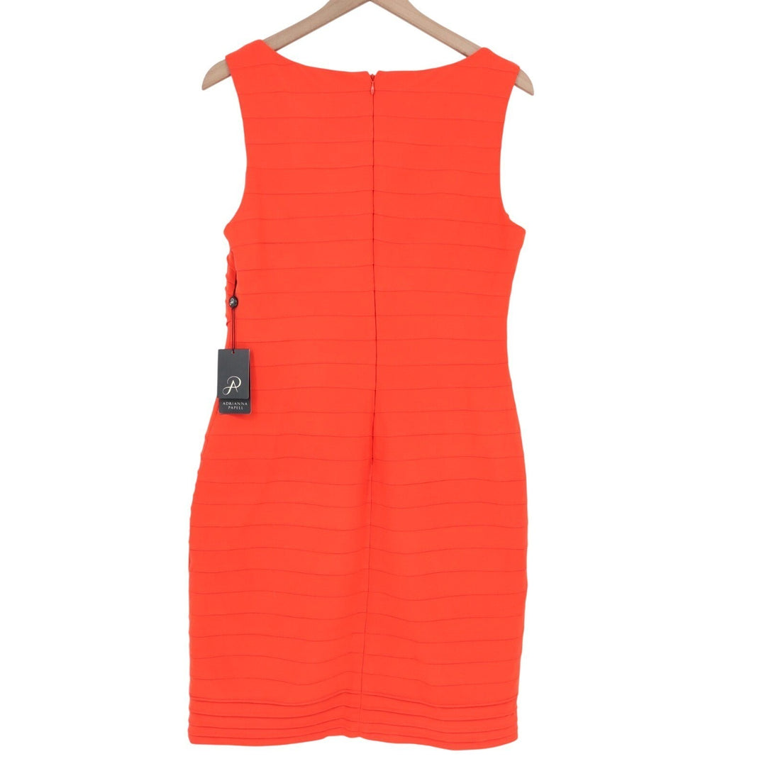 Adrianna Papell Sheath Dress Womens 12 Orange Stretch Pleated Jersey Back Zip