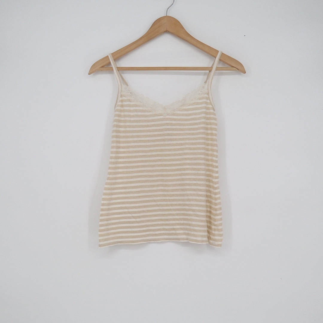 Express Womens XS Striped Camisole Lace Trim Metallic Gold Shimmer Tank Top