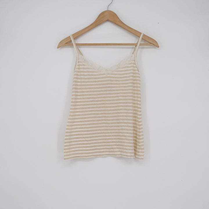 Express Womens XS Striped Camisole Lace Trim Metallic Gold Shimmer Tank Top