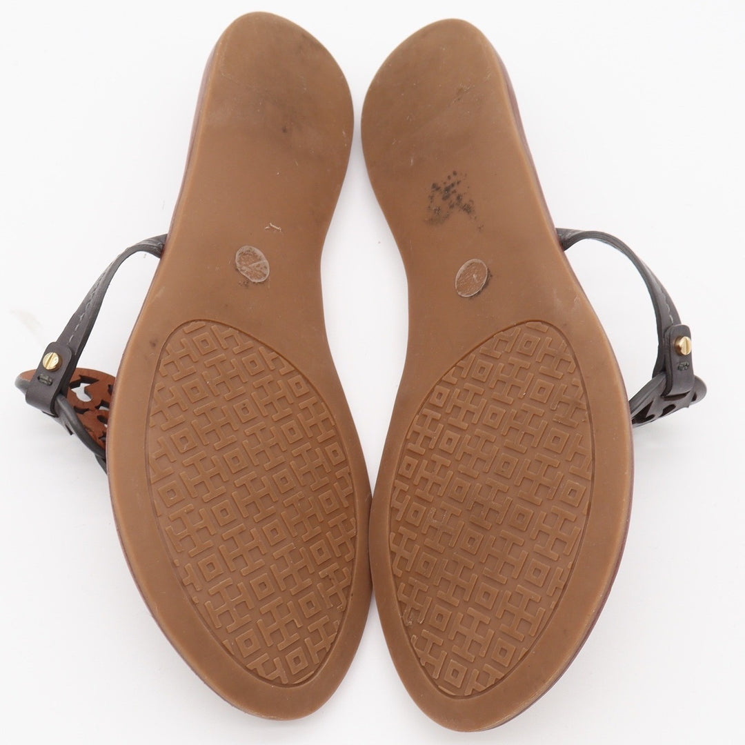 Tory Burch Sandals Womens 8 Miller Thong Flip Flop Gray Leather Logo Excellent