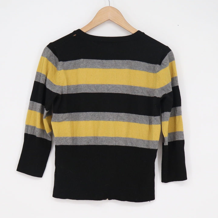 Cable & Gauge Womens Large Full Zip Striped Cardigan Black Yellow Gray 3/4