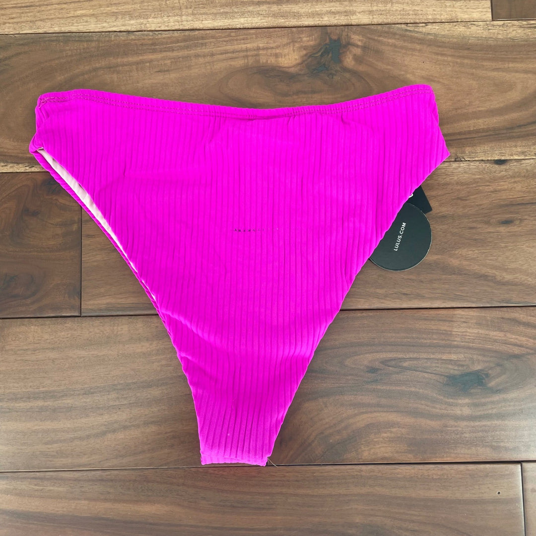Lulus Ribbed High Waisted Bikini Bottoms Fuchsia Pink Size M