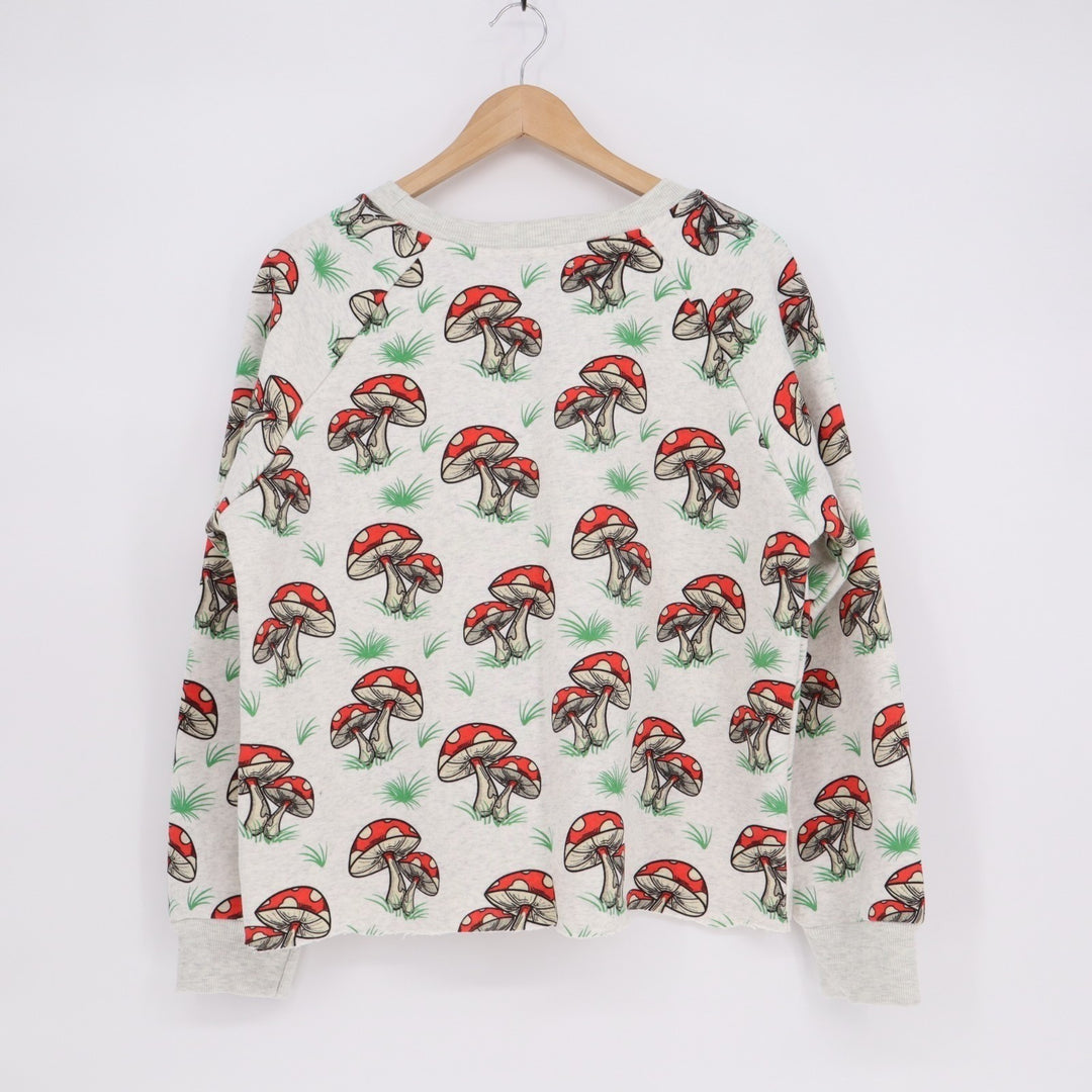 L.A. Soul Sweatshirt Womens Large White Mushroom Print Cotton Crew Neck Pullover