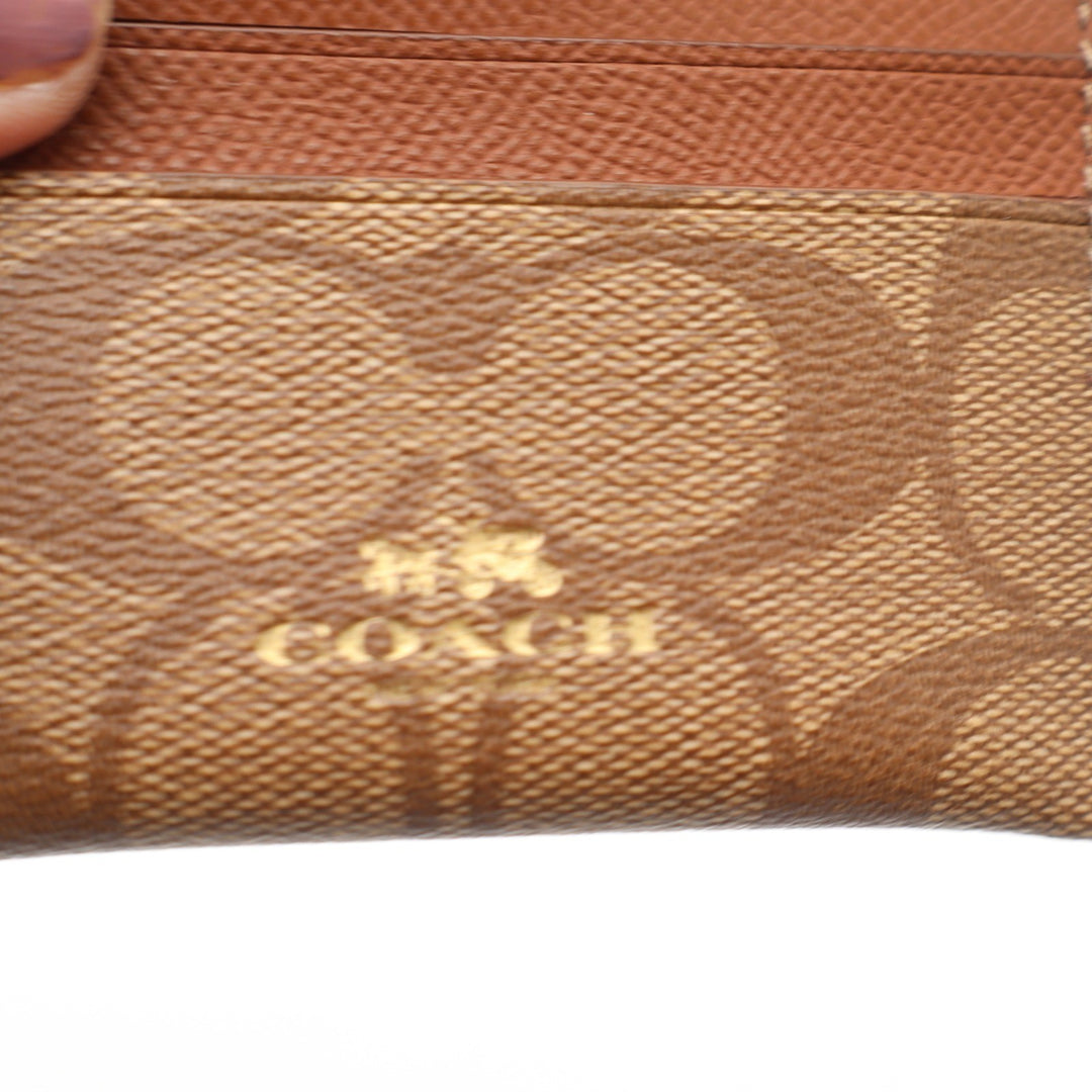 Coach Signature Canvas Card Case Wallet Tan Mahogany Brown Gold Logo