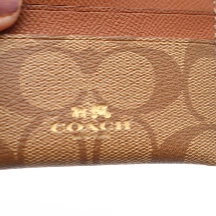 Coach Signature Canvas Card Case Wallet Tan Mahogany Brown Gold Logo