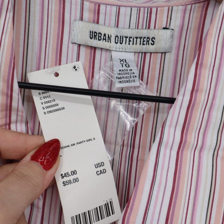 Urban Outfitters Vest Shirt Womens XL Multi Striped Cotton Stretch Button Up