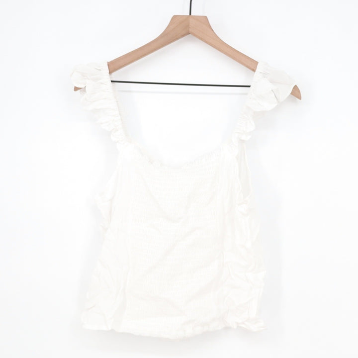 HM White Ruffle Strap Button Front Smocked Back Viscose Tank Top Large