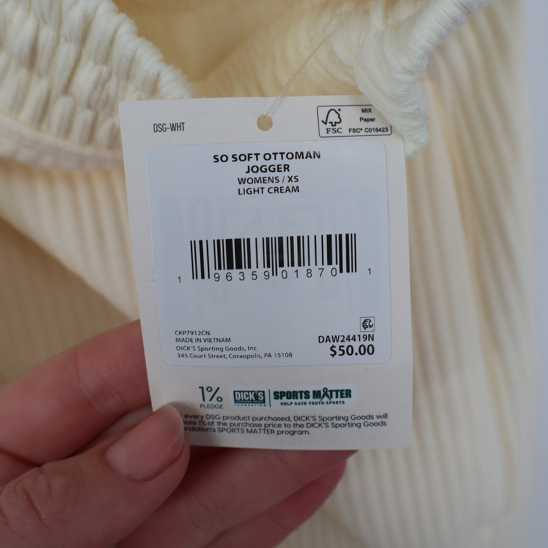 DSG So Soft Ottoman Jogger Womens XS Light Cream High Rise Ribbed Sweatpants NEW